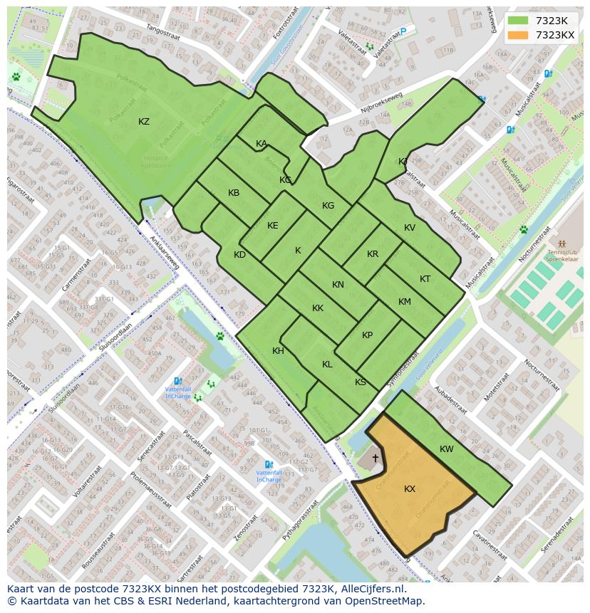 Afbeelding van het postcodegebied 7323 KX op de kaart.
