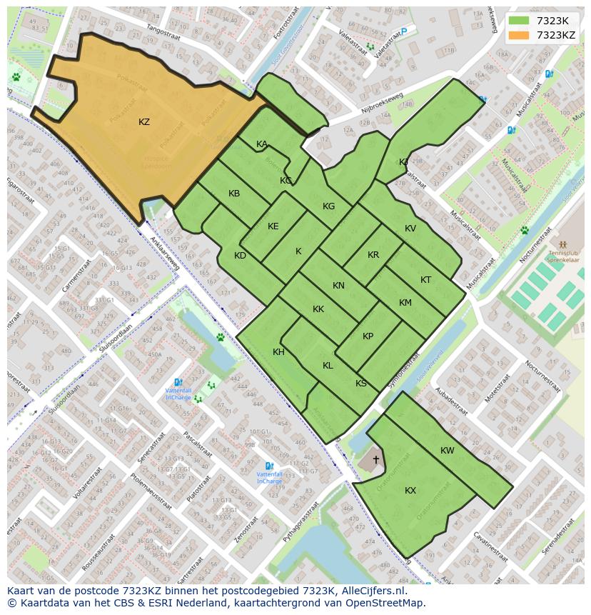 Afbeelding van het postcodegebied 7323 KZ op de kaart.