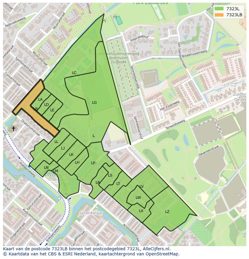 Afbeelding van het postcodegebied 7323 LB op de kaart.
