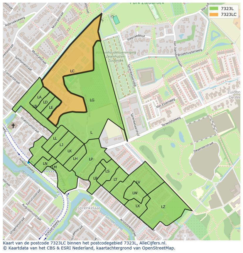 Afbeelding van het postcodegebied 7323 LC op de kaart.