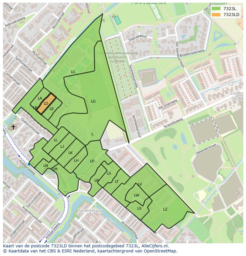 Afbeelding van het postcodegebied 7323 LD op de kaart.