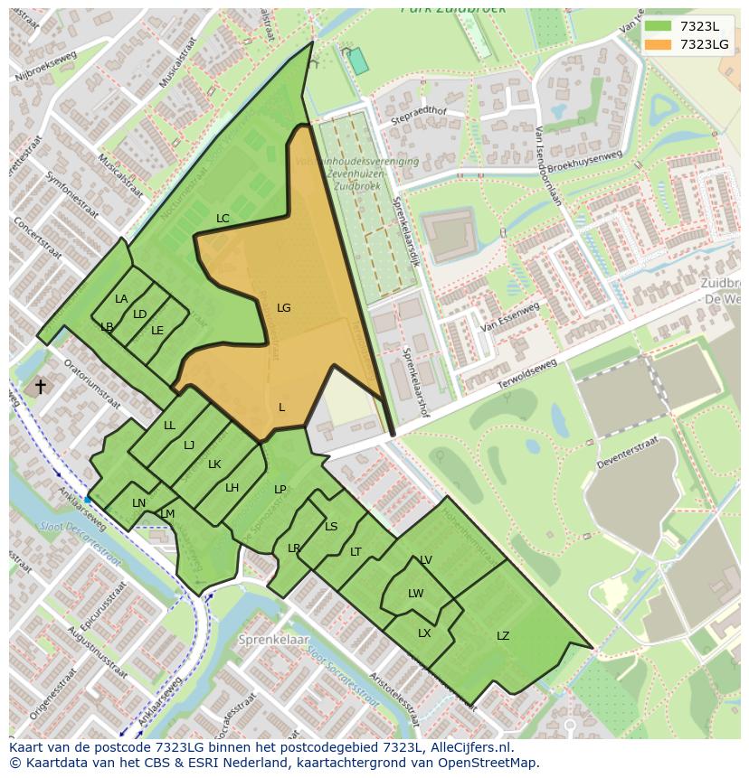 Afbeelding van het postcodegebied 7323 LG op de kaart.