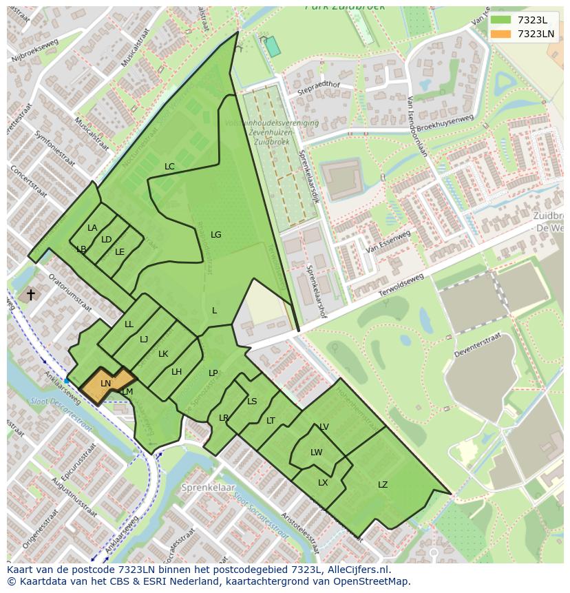 Afbeelding van het postcodegebied 7323 LN op de kaart.