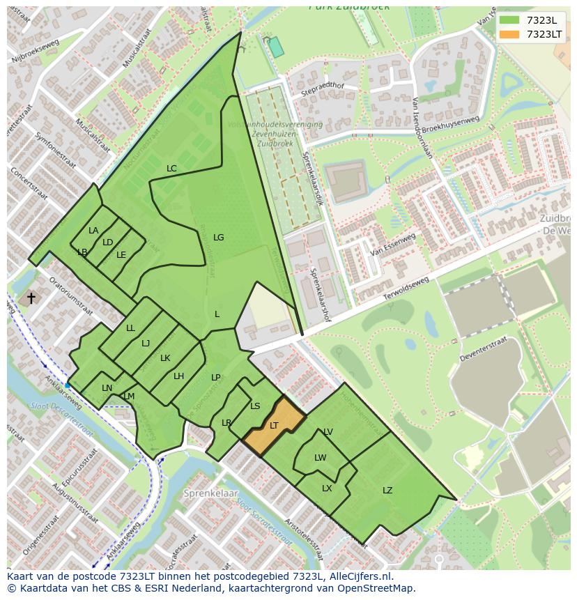 Afbeelding van het postcodegebied 7323 LT op de kaart.