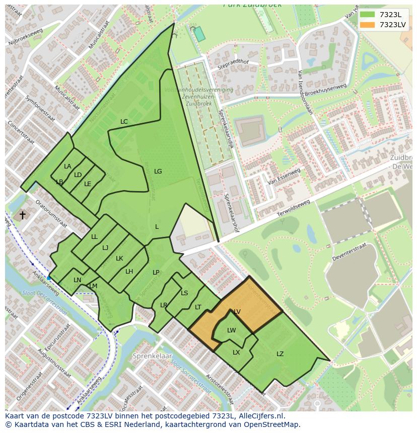 Afbeelding van het postcodegebied 7323 LV op de kaart.