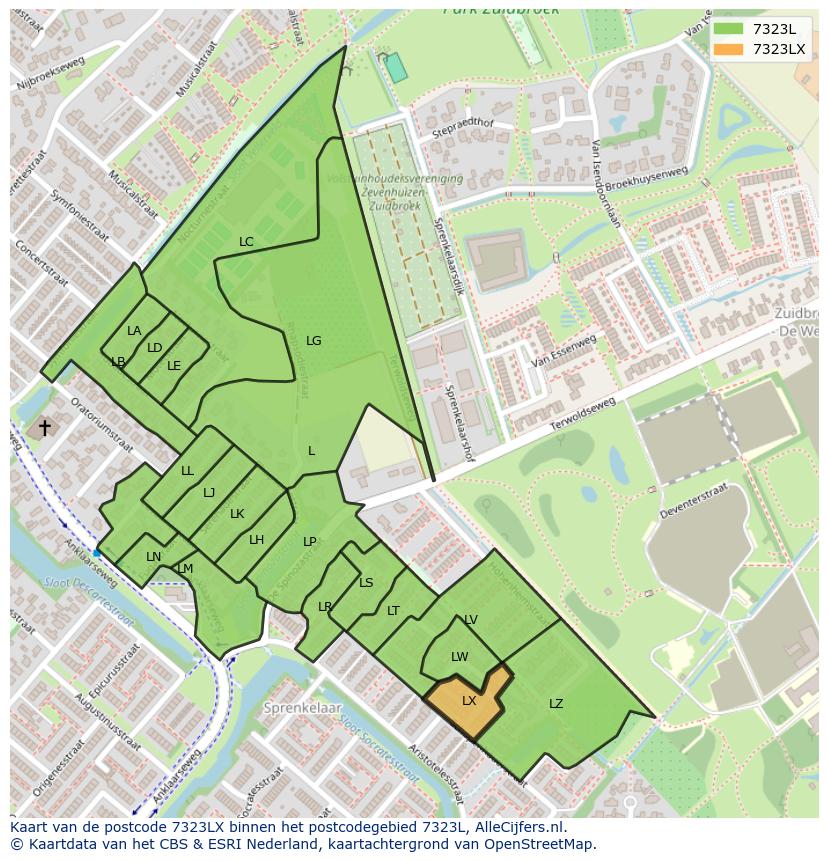 Afbeelding van het postcodegebied 7323 LX op de kaart.