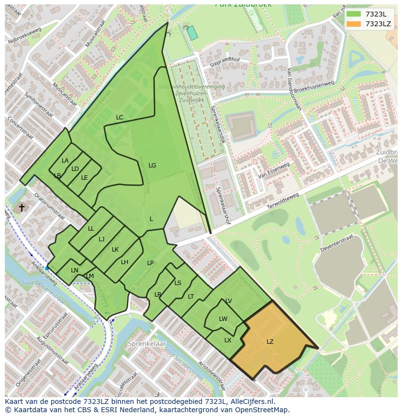 Afbeelding van het postcodegebied 7323 LZ op de kaart.