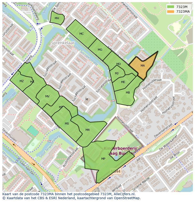 Afbeelding van het postcodegebied 7323 MA op de kaart.