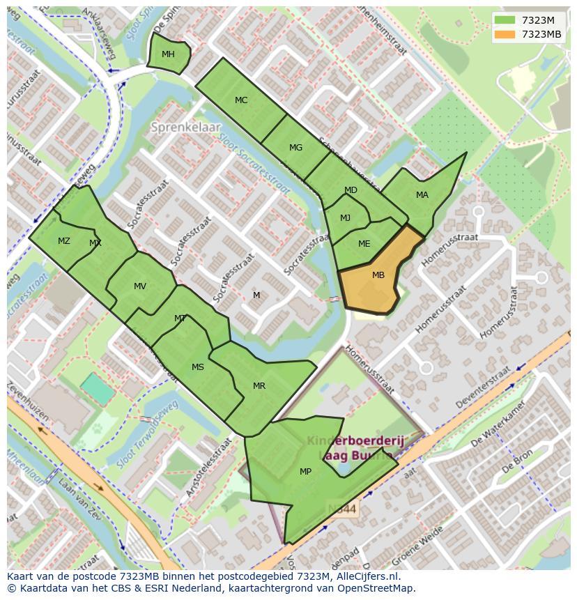 Afbeelding van het postcodegebied 7323 MB op de kaart.