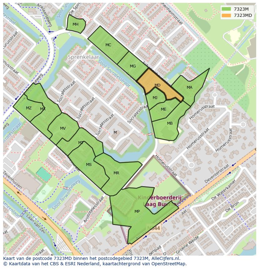 Afbeelding van het postcodegebied 7323 MD op de kaart.