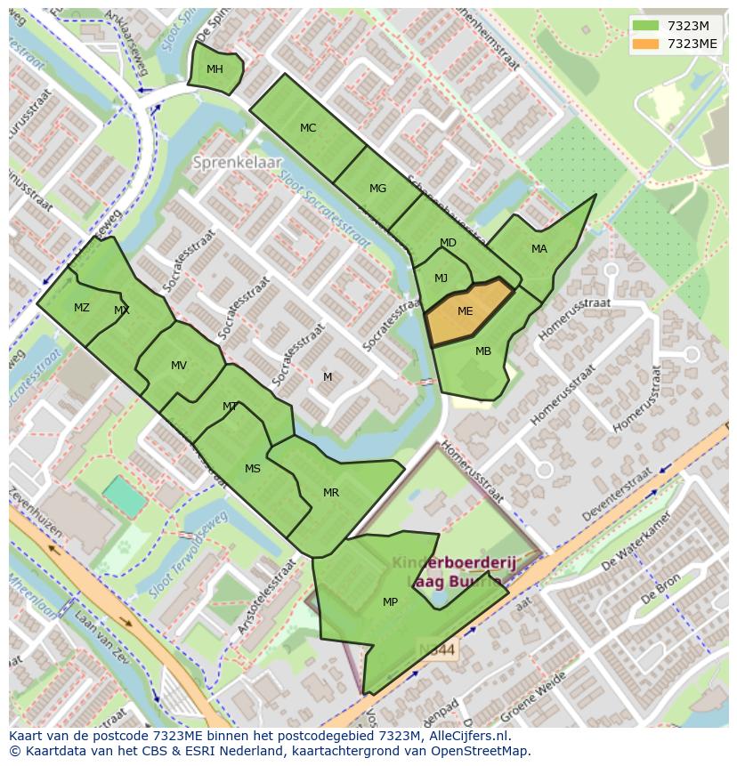 Afbeelding van het postcodegebied 7323 ME op de kaart.