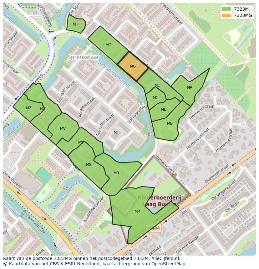 Afbeelding van het postcodegebied 7323 MG op de kaart.