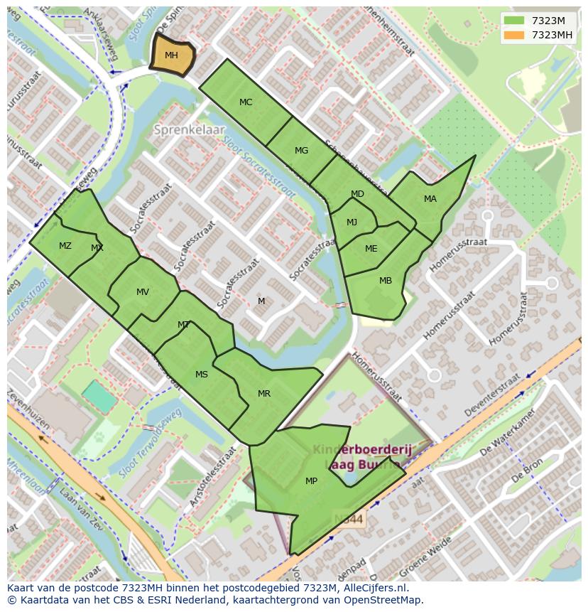 Afbeelding van het postcodegebied 7323 MH op de kaart.