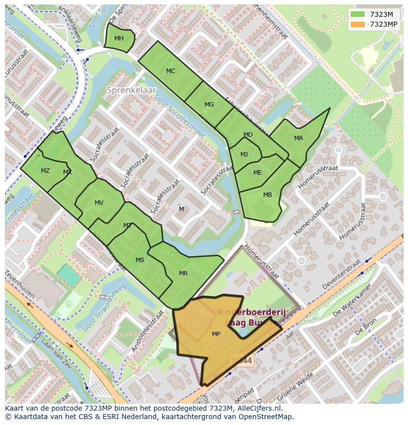 Afbeelding van het postcodegebied 7323 MP op de kaart.