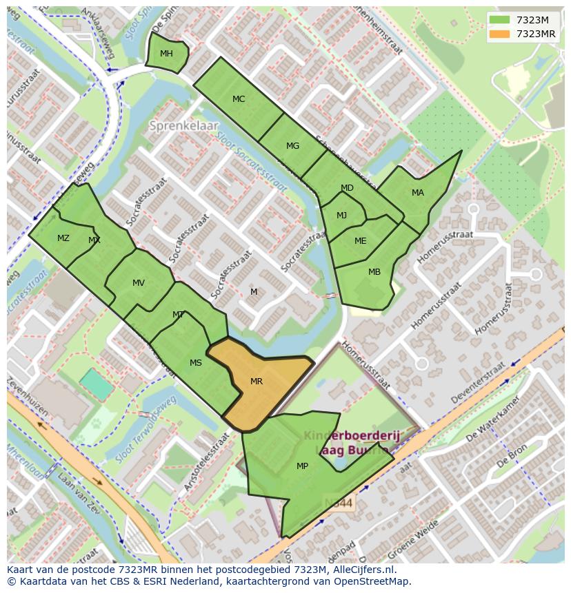 Afbeelding van het postcodegebied 7323 MR op de kaart.