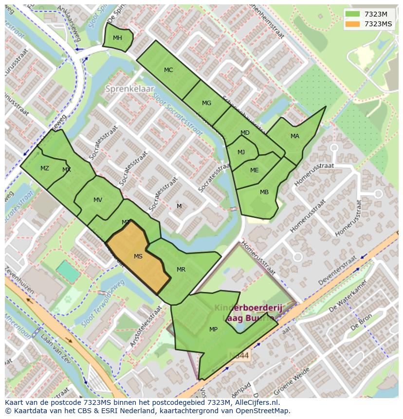 Afbeelding van het postcodegebied 7323 MS op de kaart.