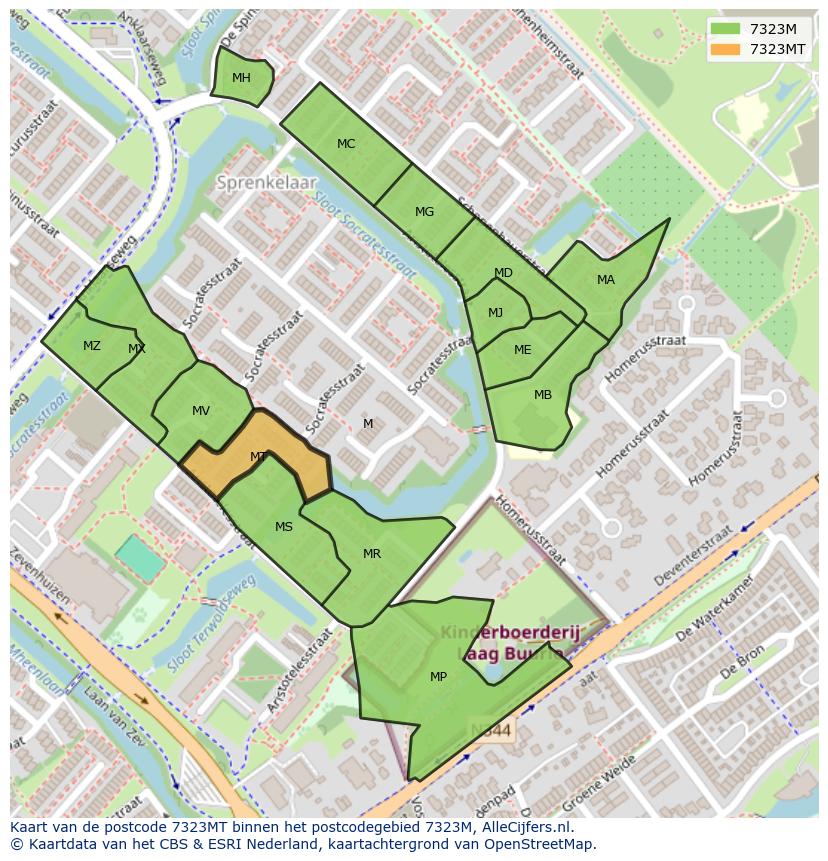 Afbeelding van het postcodegebied 7323 MT op de kaart.