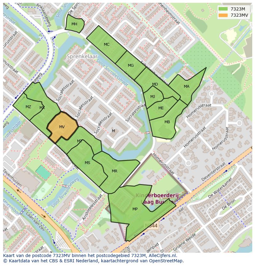 Afbeelding van het postcodegebied 7323 MV op de kaart.