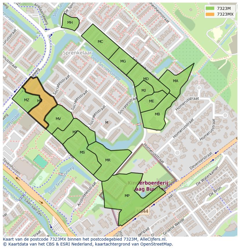 Afbeelding van het postcodegebied 7323 MX op de kaart.