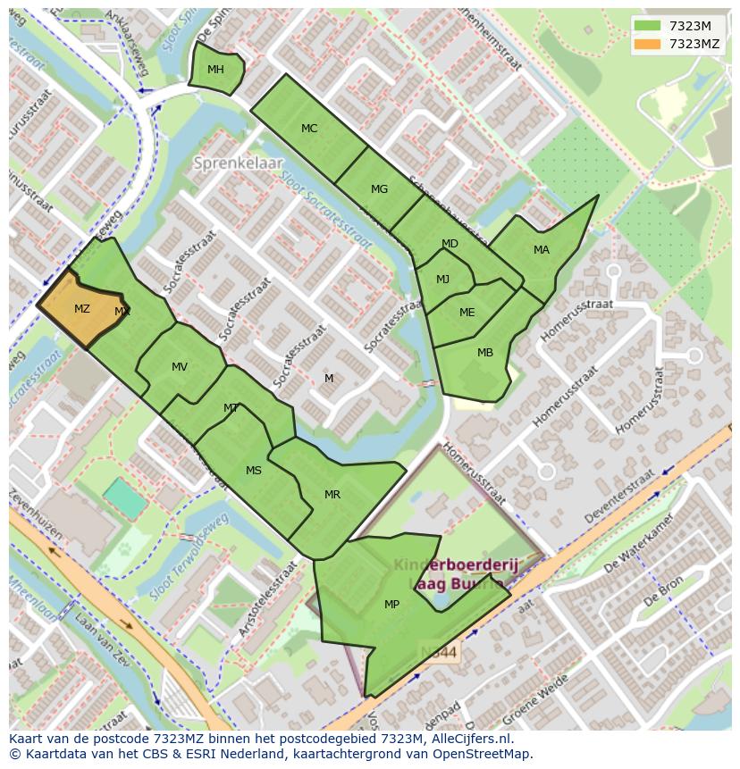 Afbeelding van het postcodegebied 7323 MZ op de kaart.