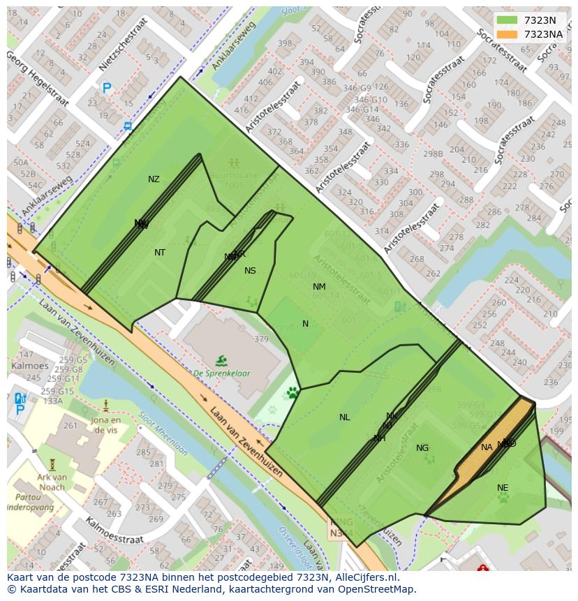 Afbeelding van het postcodegebied 7323 NA op de kaart.