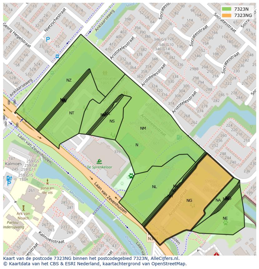 Afbeelding van het postcodegebied 7323 NG op de kaart.