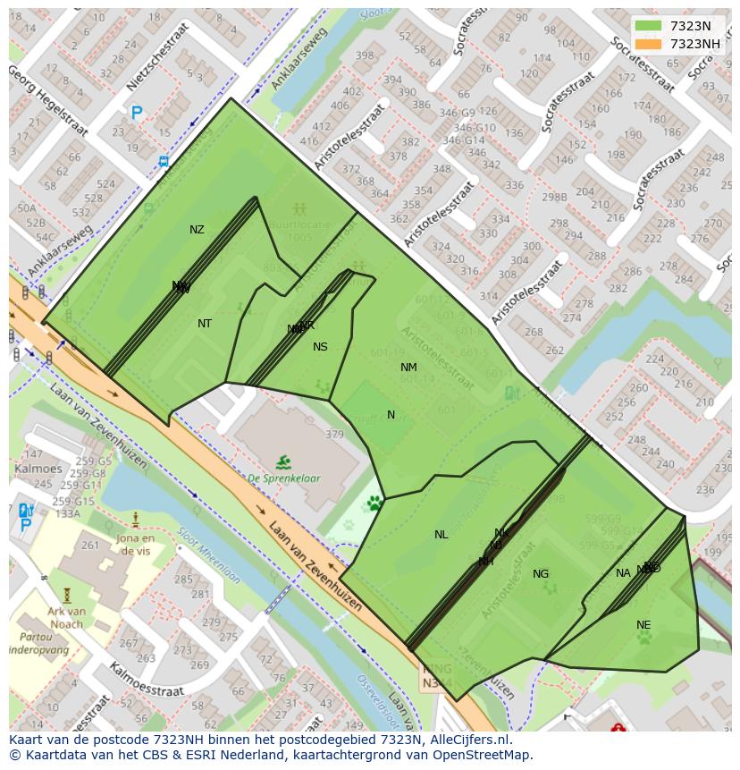 Afbeelding van het postcodegebied 7323 NH op de kaart.