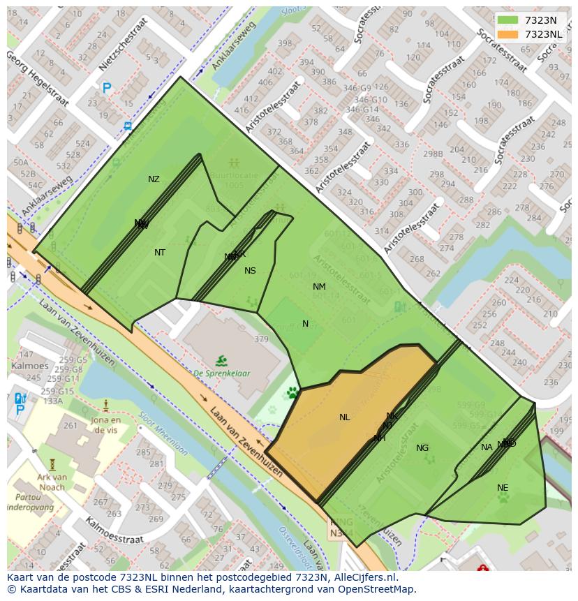 Afbeelding van het postcodegebied 7323 NL op de kaart.