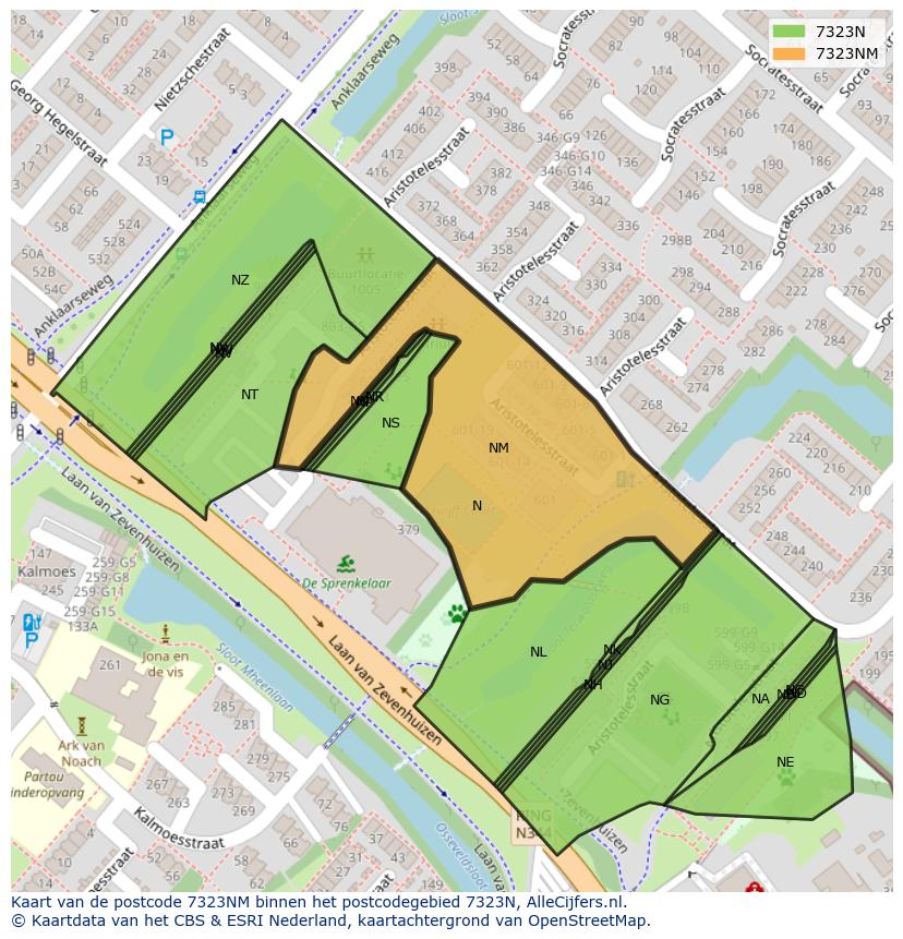 Afbeelding van het postcodegebied 7323 NM op de kaart.