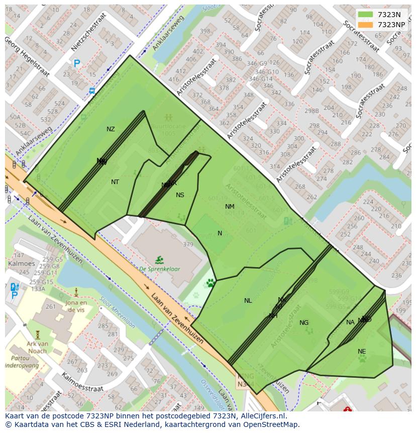 Afbeelding van het postcodegebied 7323 NP op de kaart.