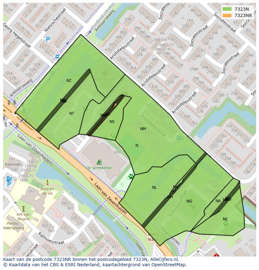 Afbeelding van het postcodegebied 7323 NR op de kaart.