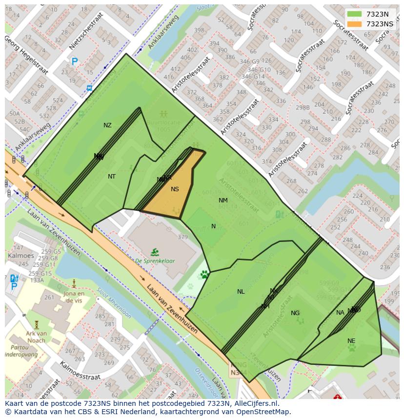 Afbeelding van het postcodegebied 7323 NS op de kaart.