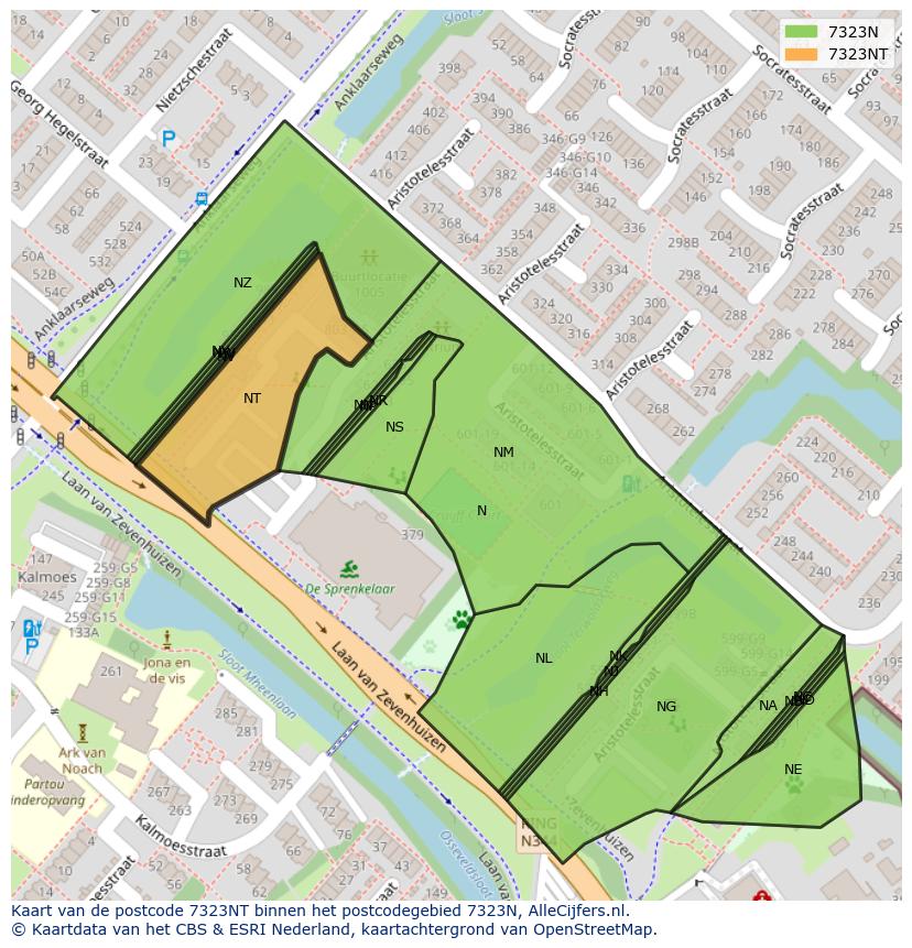 Afbeelding van het postcodegebied 7323 NT op de kaart.