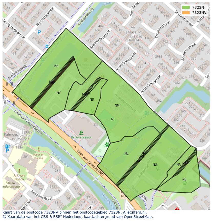 Afbeelding van het postcodegebied 7323 NV op de kaart.