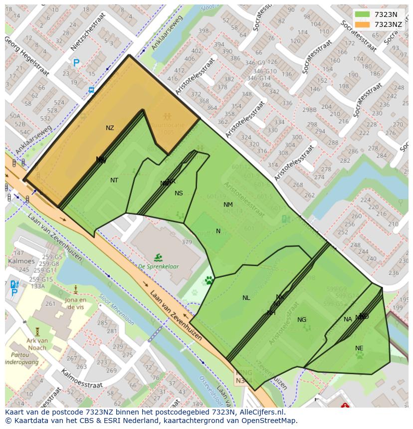 Afbeelding van het postcodegebied 7323 NZ op de kaart.