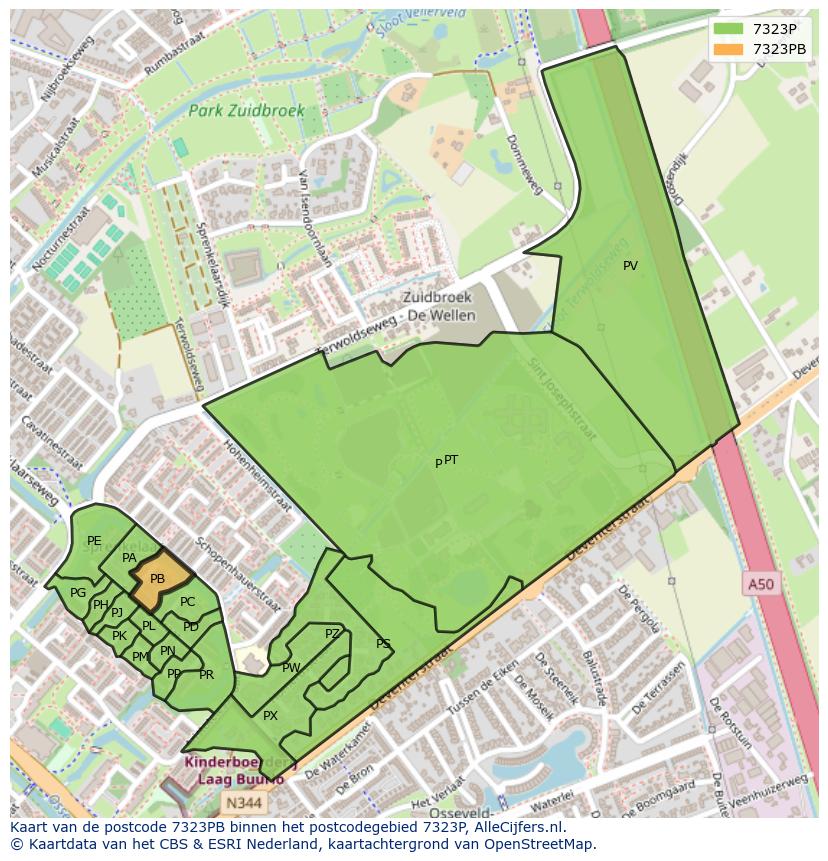Afbeelding van het postcodegebied 7323 PB op de kaart.