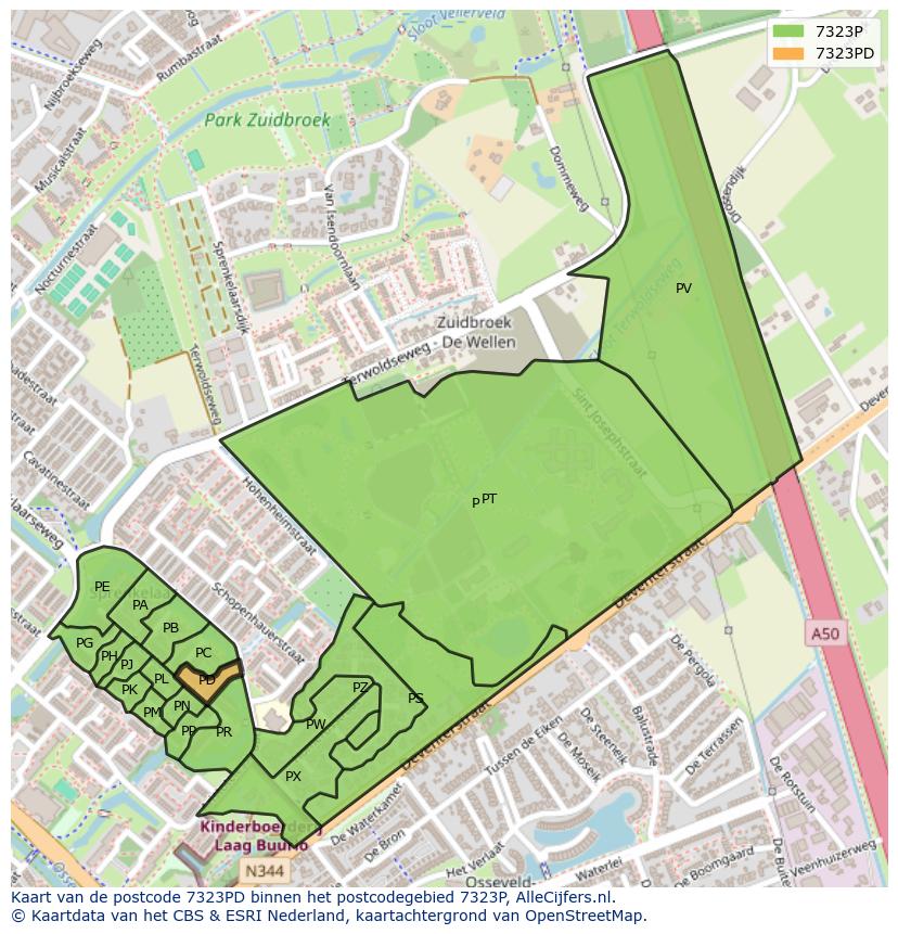 Afbeelding van het postcodegebied 7323 PD op de kaart.