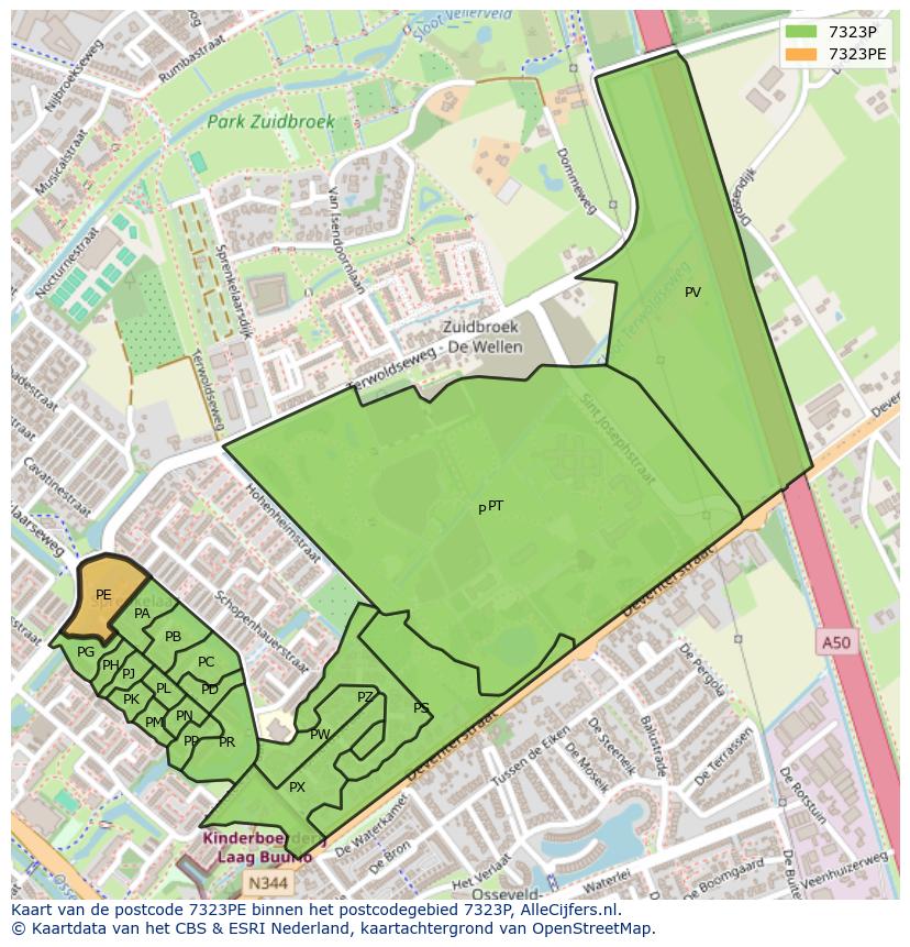 Afbeelding van het postcodegebied 7323 PE op de kaart.
