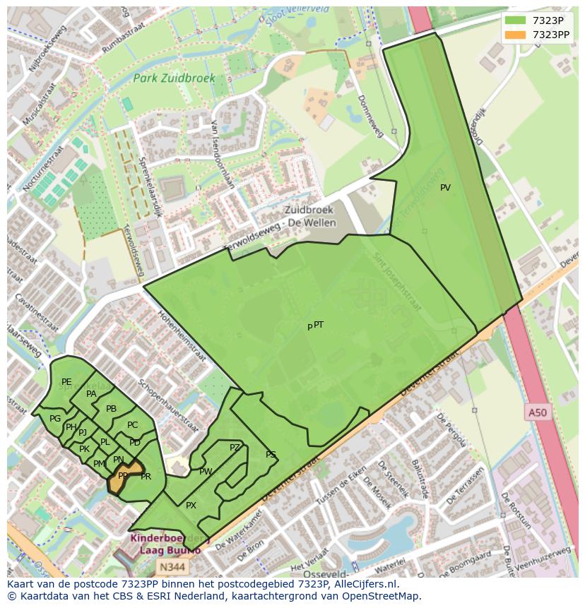 Afbeelding van het postcodegebied 7323 PP op de kaart.