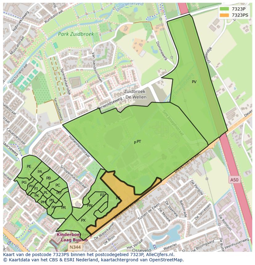 Afbeelding van het postcodegebied 7323 PS op de kaart.