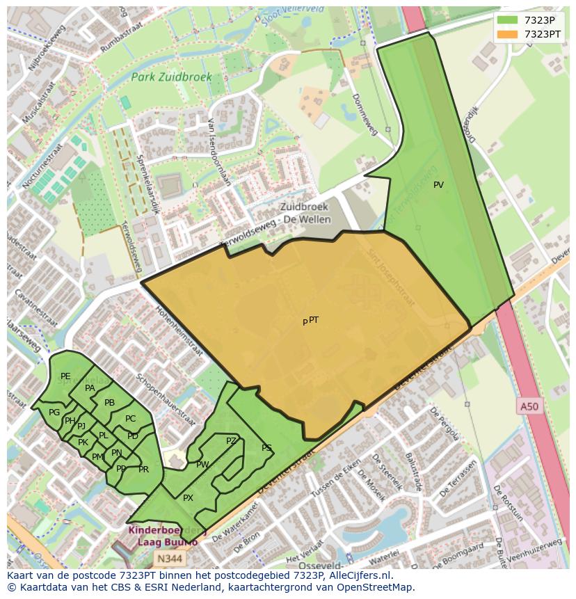 Afbeelding van het postcodegebied 7323 PT op de kaart.
