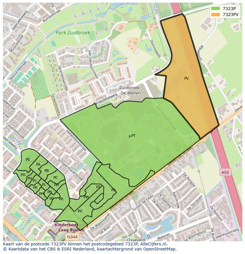 Afbeelding van het postcodegebied 7323 PV op de kaart.