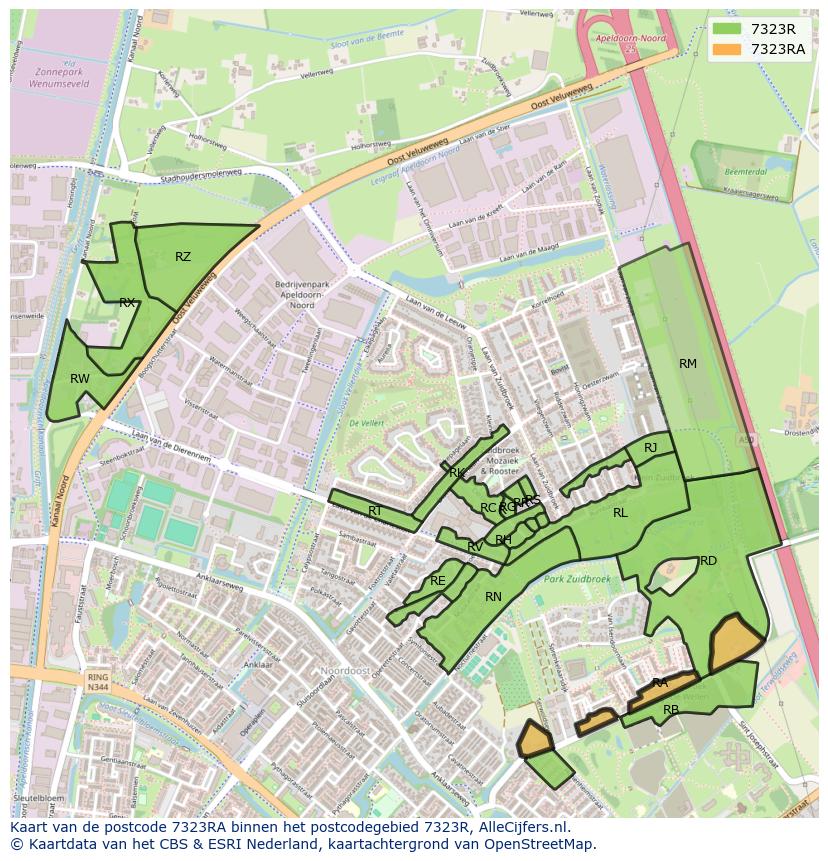 Afbeelding van het postcodegebied 7323 RA op de kaart.