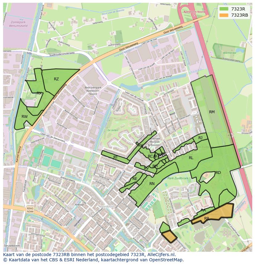 Afbeelding van het postcodegebied 7323 RB op de kaart.