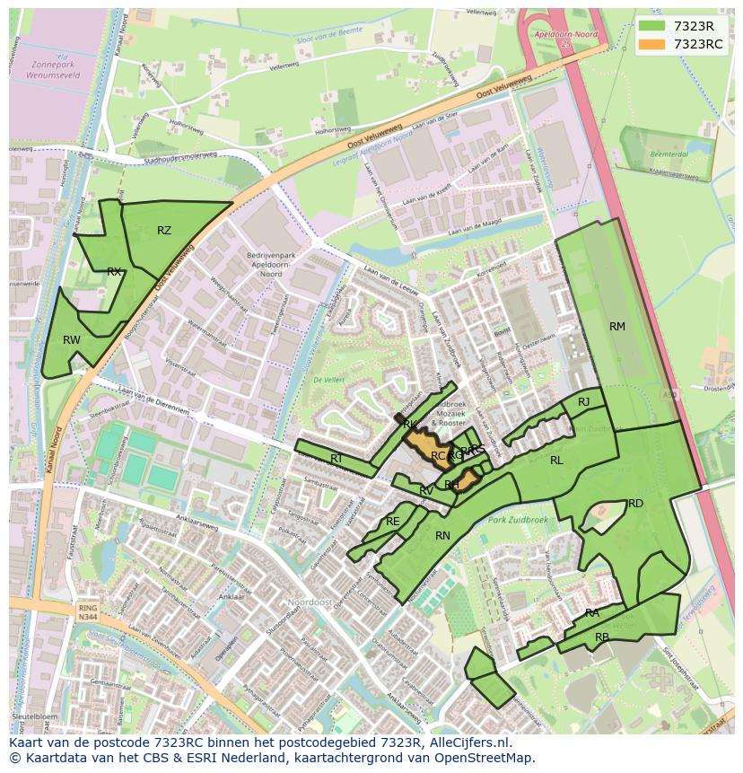 Afbeelding van het postcodegebied 7323 RC op de kaart.