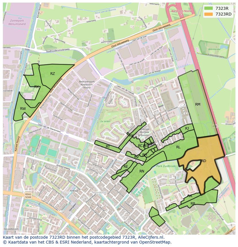Afbeelding van het postcodegebied 7323 RD op de kaart.