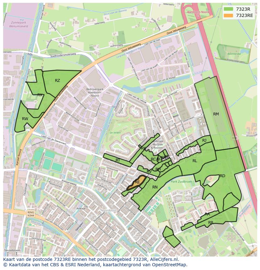 Afbeelding van het postcodegebied 7323 RE op de kaart.