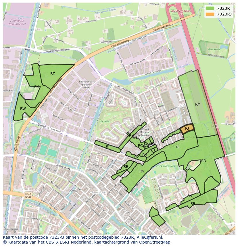 Afbeelding van het postcodegebied 7323 RJ op de kaart.
