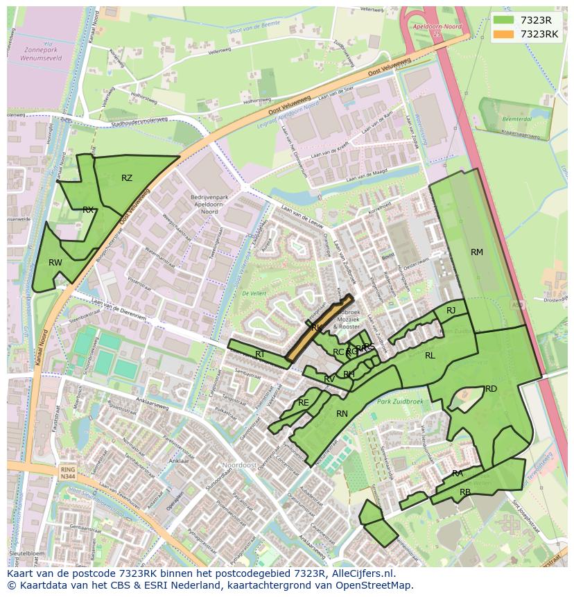 Afbeelding van het postcodegebied 7323 RK op de kaart.