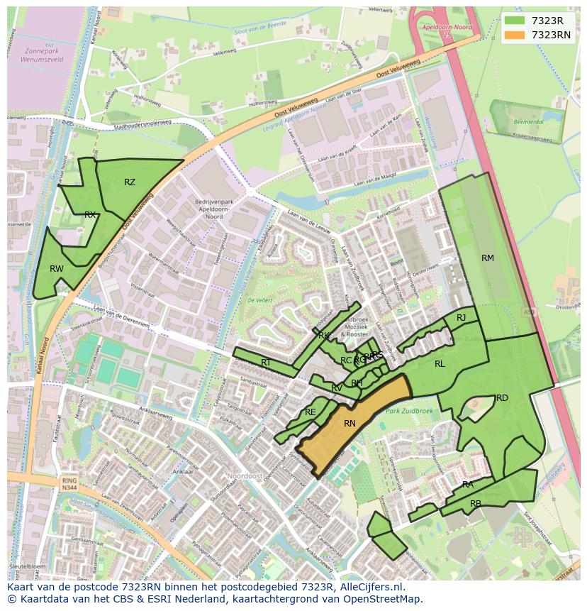 Afbeelding van het postcodegebied 7323 RN op de kaart.